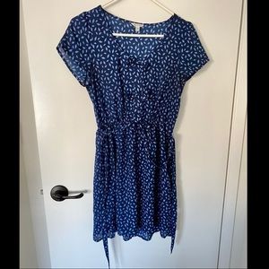 Lightweight Blue Patterned Silk-Like Dress, S/XS